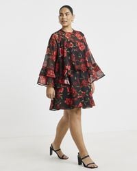 Simply Be - Rose Print Frill Skater Dress - Lyst
