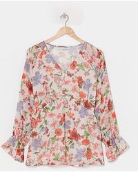 Simply Be - Ivory Floral Print V Neck Chiffon Blouse - Lyst