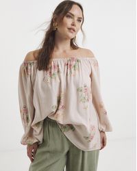 Simply Be - Bardot Linen Blend Top - Lyst