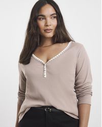 Simply Be - Ribbed Henley Top With Whipstitching - Lyst