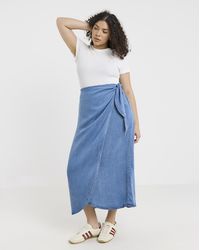 Simply Be - Denim Wrap Midi Skirt - Lyst