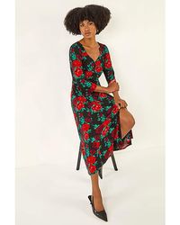 Roman - Roman Rose Ruched Midi Dress - Lyst