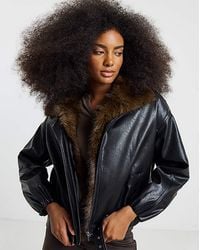 Simply Be - Fur Collar Quilted Faux Leather Jacket - Lyst