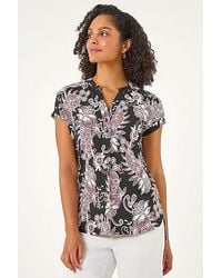 Roman - Roman Floral Puff Print Lace Stretch Top - Lyst