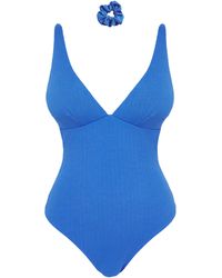 Simply Be - Crinkle Plunge Swimsuit And Scrunchie - Lyst