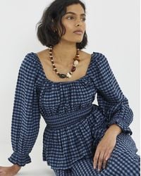 Simply Be - Gingham Shirred Waist Blouse - Lyst