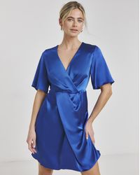 Simply Be - Cobalt Satin Wrap Front Dress - Lyst