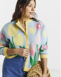 Simply Be - Floral Graphic Crew Neck Cardigan - Lyst