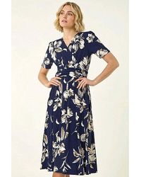 Roman - Roman Floral Wrap Midi Dress - Lyst