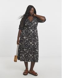 Simply Be - Mono Floral Print Wrap Dress - Lyst