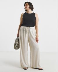 Simply Be - Tie Waist Wide Leg Linen Mix Trousers - Lyst