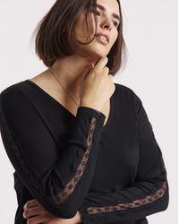 Simply Be - Slash Neck Rib Top With Lace Sleeve - Lyst