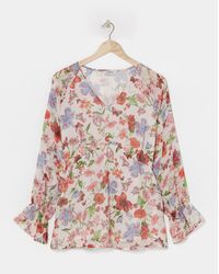 Simply Be - Ivory Floral Print V Neck Chiffon Blouse - Lyst