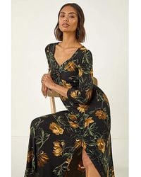 Roman - Roman Floral Ruched Stretch Midi Dress - Lyst