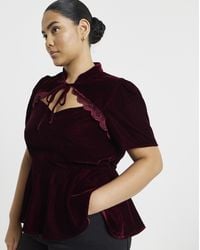 Simply Be - Velvet Lace Trim Top - Lyst