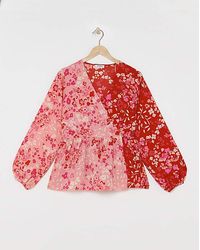 Simply Be - Mixed Print Wrap Peplum Blouse - Lyst