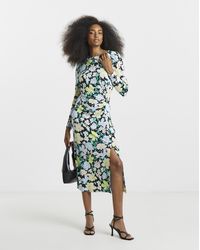 Simply Be - Floral Print Ruched Front Midi Dress - Lyst