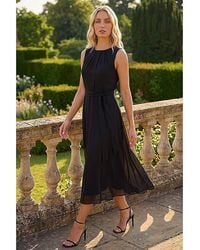 Roman - Roman Chiffon Pleat Neck Midi Dress - Lyst