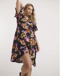 Simply Be - Tropical Print Crinkle Wrap Skater Dress - Lyst