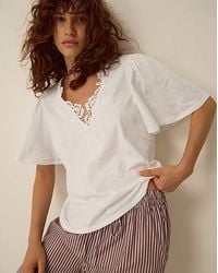 Monsoon - Layla V-Neck Lace Jersey Top - Lyst