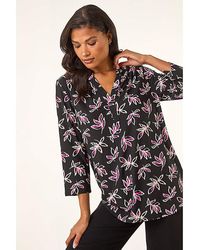 Roman - Roman Abstract Print V-Neck Stretch Top - Lyst