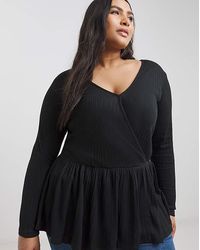 Simply Be - Ribbed Soft Touch Mock Wrap Top - Lyst