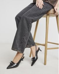 Heavenly Soles - Kitten Heel Slingback With Bow Ex Wide - Lyst