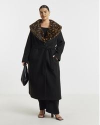 Simply Be - Leopard Faux Fur Collar Coat - Lyst