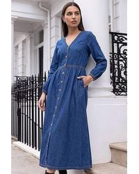 Roman - Roman Denim Button Down Midi Dress - Lyst