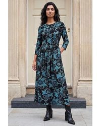 Roman - Roman Floral Gathered Stretch Midi Dress - Lyst