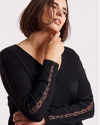 Simply Be - Slash Neck Rib Top With Lace Sleeve - Lyst