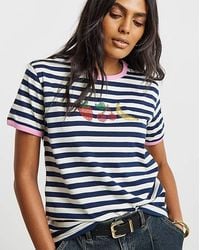 Simply Be - Stripe Embroidered Slim T-Shirt - Lyst