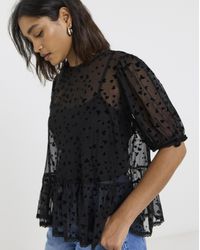 Simply Be - Velvet Heart Mesh Puff Sleeve Top - Lyst