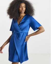 Simply Be - Cobalt Satin Wrap Front Dress - Lyst
