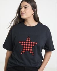 Simply Be - Check Star Graphic Oversized T-Shirt - Lyst