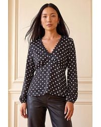 Roman - Roman Polka Dot Lace Trim Satin Top - Lyst