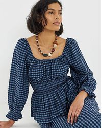 Simply Be - Gingham Shirred Waist Blouse - Lyst