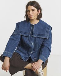 Simply Be - Sailor Collar Denim Jacket - Lyst