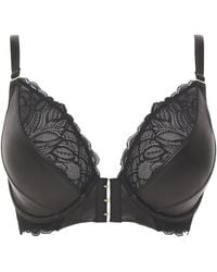 Figleaves - Erin Leather & Lace Plunge Bra - Lyst