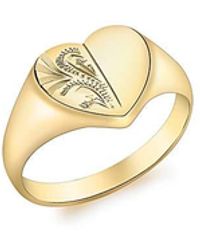 iJewel - 9Ct Half-Engraved Heart Signet Ring - Lyst
