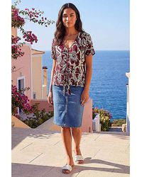 Roman - Roman Floral Print Tie Front V-Neck Top - Lyst