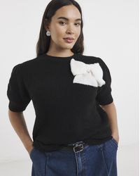 Simply Be - Puff Sleeve Bow Applique Knitted Top - Lyst