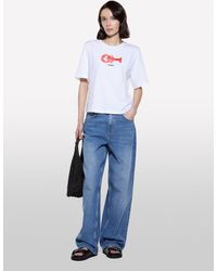 Sisley - Weißes T-Shirt Mit Hummer-Print, Frau, Größe - Lyst