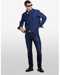 Sisley - Camicia Di Jeans Blu Scuro Regular Fit - Lyst