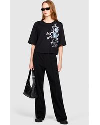 Sisley - Boxy Fit T-shirt With Foil Print - Lyst