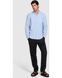 Sisley - Mandarin Collar Shirt In Linen Blend - Lyst