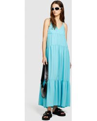 Sisley - Langes Kleid Mit Volants - Lyst