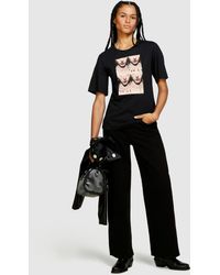 Sisley - T-shirt With Print And Studs - Lyst