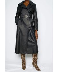 SKIIM Leather Domino Oversize Trench Coat in Black Womens Clothing Coats Raincoats and trench coats 