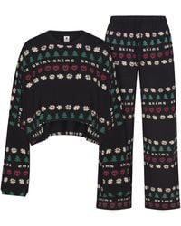 Skims - Pajama Cropped Long Sleeve And Pants Set Onyx Pine Fair Isle - Lyst